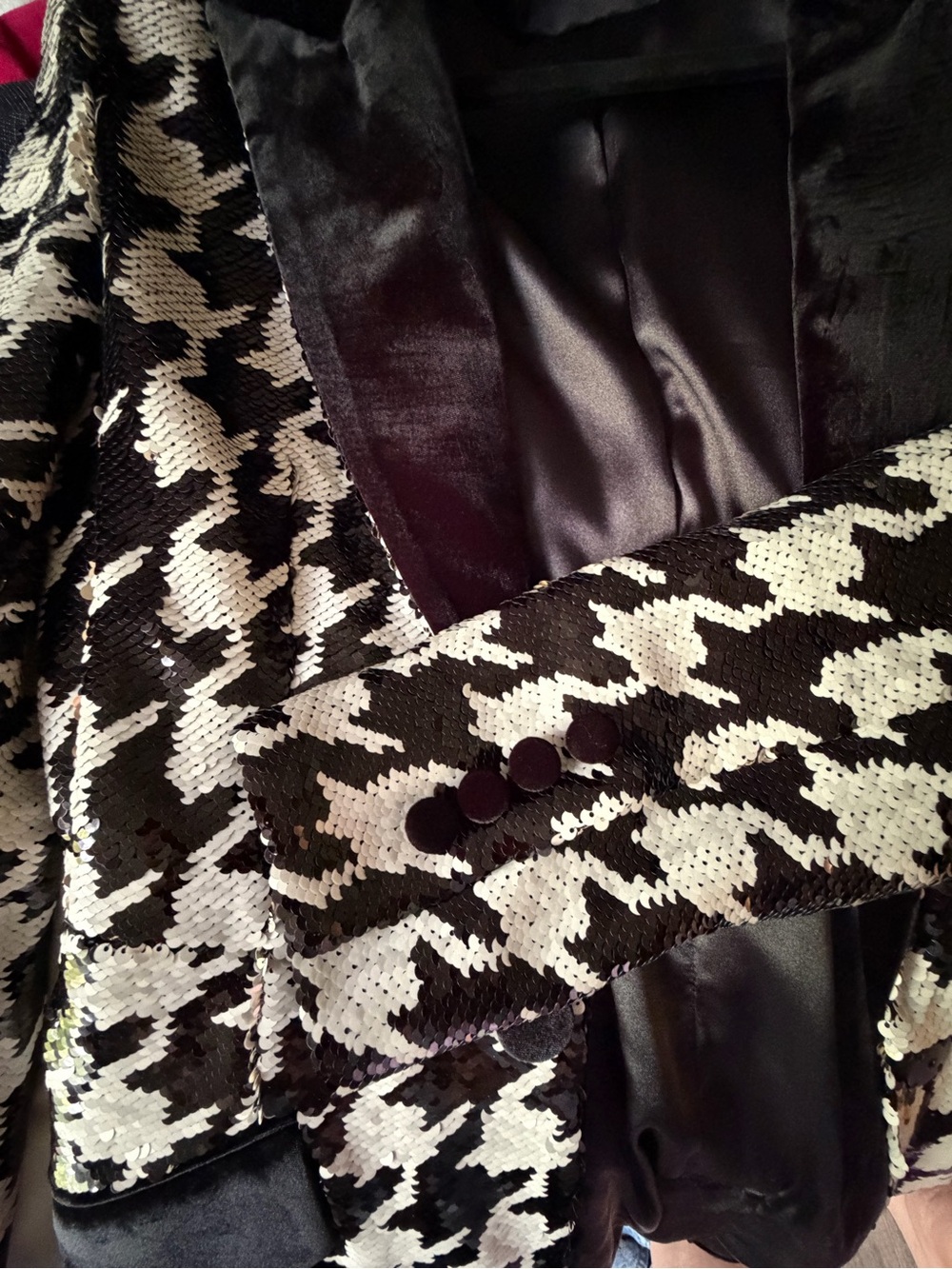 Jovani Black & White Sequined Houndstooth Blazer - Picture 7 of 10